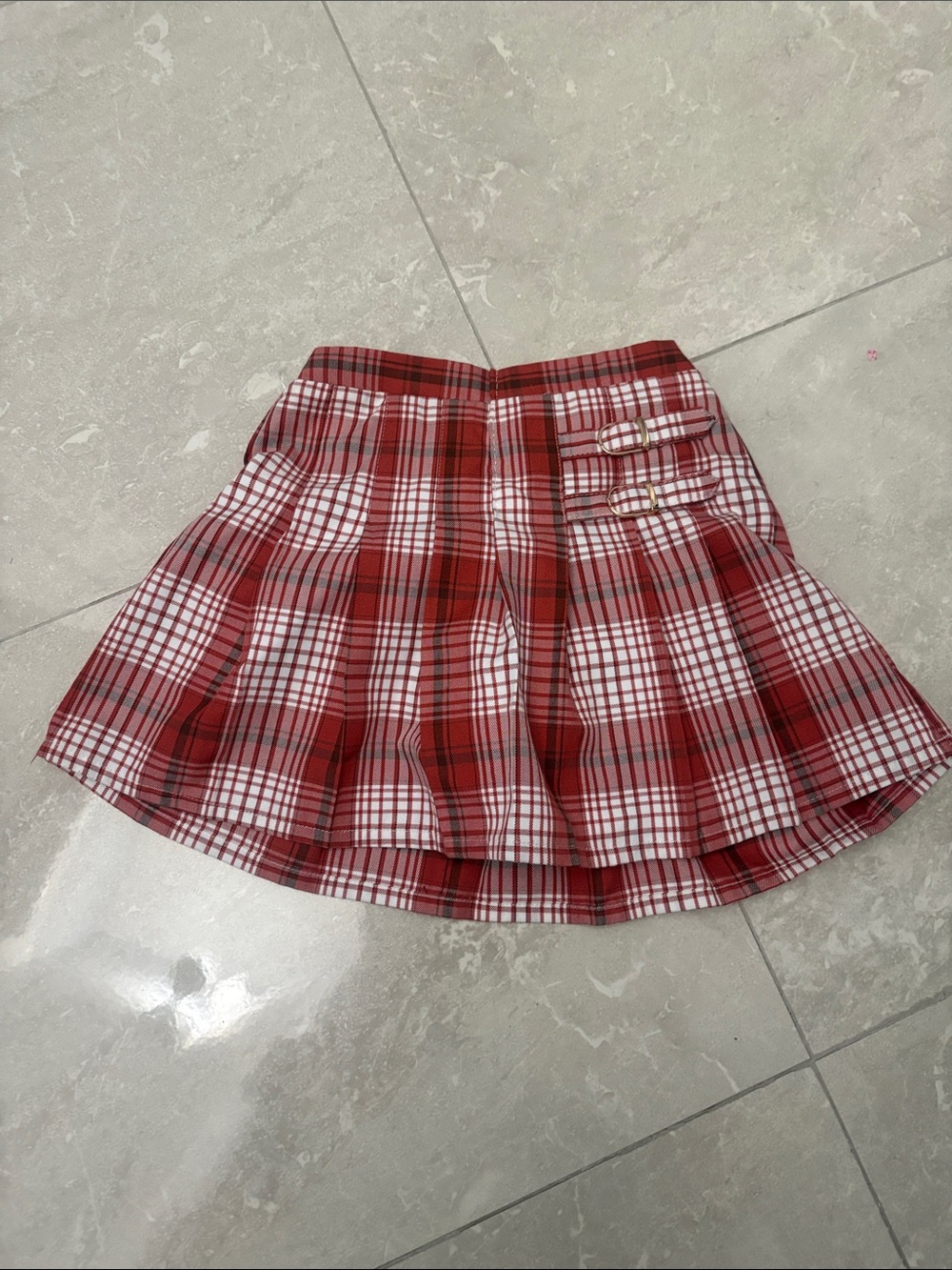 Red Plaid Pleated Mini Skirt